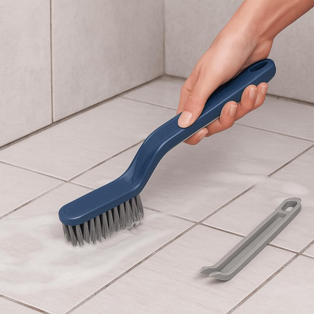2Pcs 2-in-1 Crevice Cleaning Brush Plastic Hard Bristle Gap Cleaning Brush with Hair Clip Floor Seam Brush Bathroom