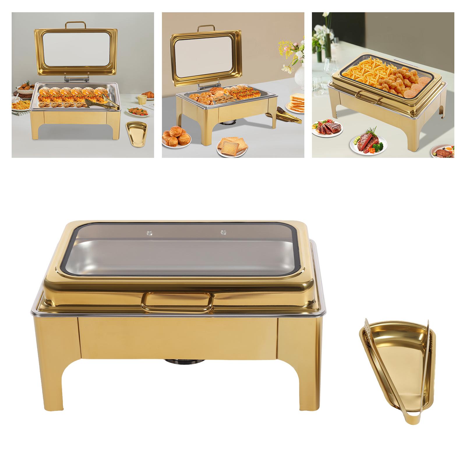 9 л Нержавеющая сталь Чафиндиш, Золотой прямоугольник Подогреватель еды Буфетный сервер Отдельно стоящий для буфетных ресторанов, Снек-баров