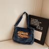Large Capacity Denim Bag Student Class Crossbody Bag Letter Embroidery Women Commuter Tote Bag