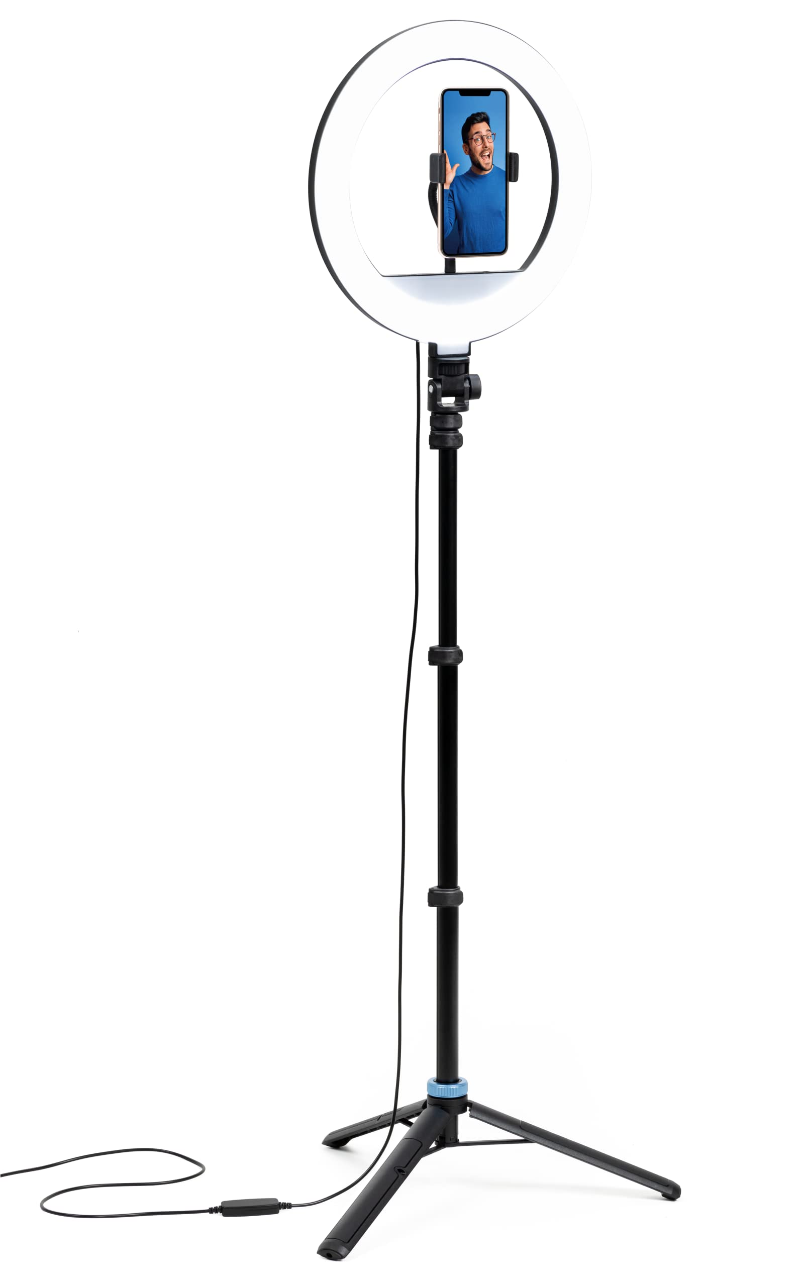 

SLIK Stand Light 12, LED Ring Light with 11 Brightness Levels, 3 Color Temperature Settings, Smartphone Holder Included, Height 405mm-1380mm, Black