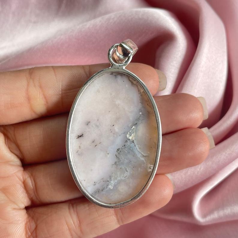 925 Sterling Silver Pendant Pink Opal Pendant With Silver Chain Necklace