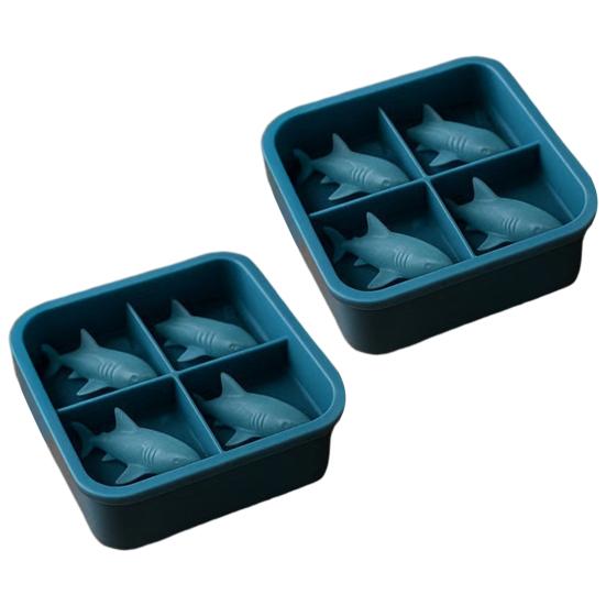 2Pcs Shark Silicone Ice Mold Novelty Cocktail Ice Cube Tray for Whiskey Juice Easy-Release BPA Free Ice Maker Bars Party Supplies