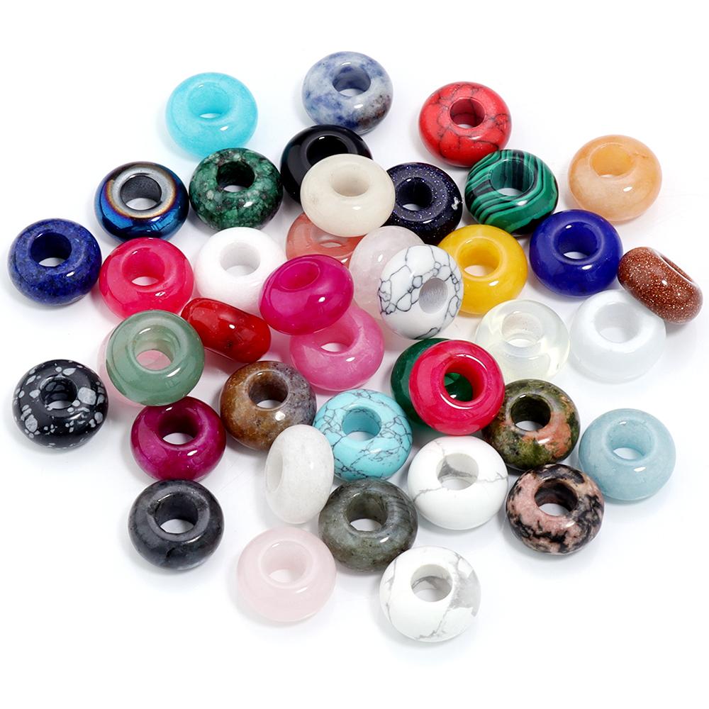 6pcs 14x8mm Natural Stone Beads Amethyst Tiger Eye Agate Jade Abacus Shape Big Hole Loose Beads for Jewelry Making DIY Bracelets