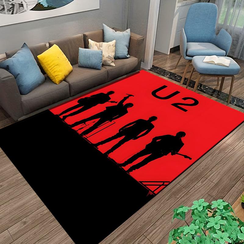 Teppich U2 Band Silhouetten Rotes Konzertposter Musikteppich Wohnzimmer Musikzimmer Dekor Geschenk für Männer