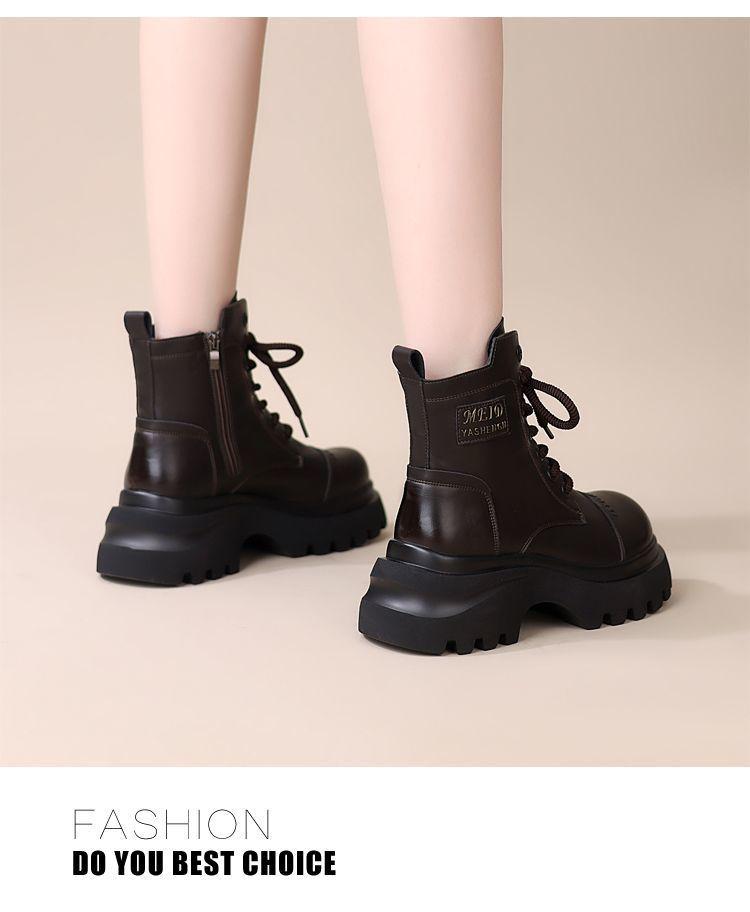 Britische Stil Damen Schwarz Martin Stiefel - Herbst/Winter 2025, Mit Dickem Absatz, Höhensteigernd, Samtgefüttert.