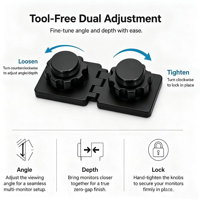 Universal Dual Monitor Alignment Clip Tool-Free Screen Connector Zero Gap Fixer Bracket Double-Sided Adhesive Mount Game Office