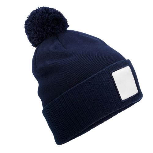 Pom Pom Appliqué Patch Beanie