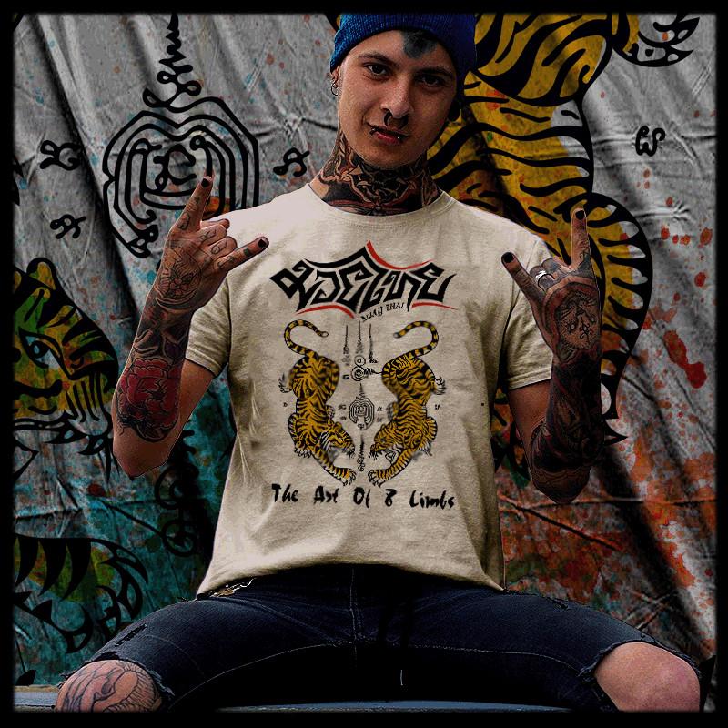

Muay Thai T-shirt Thai boxing yantra tiger tattoo Thai Boxer Martial Art tee 4XL
