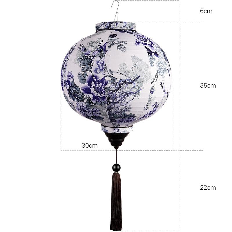 12/14inch Traditional Chinese Style Flower Printing Silk Lantern Outdoor Spring Festival Decor Vietnam Mid-autumn Round Lantern