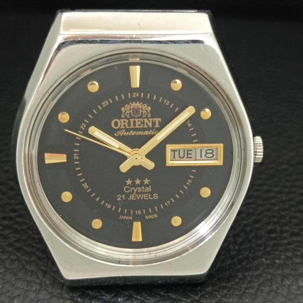 AUTOMATIC VINTAGE ORIENT CRYSTAL JAPAN MENS BLACK COLOR DIAL WATCH A707757-1