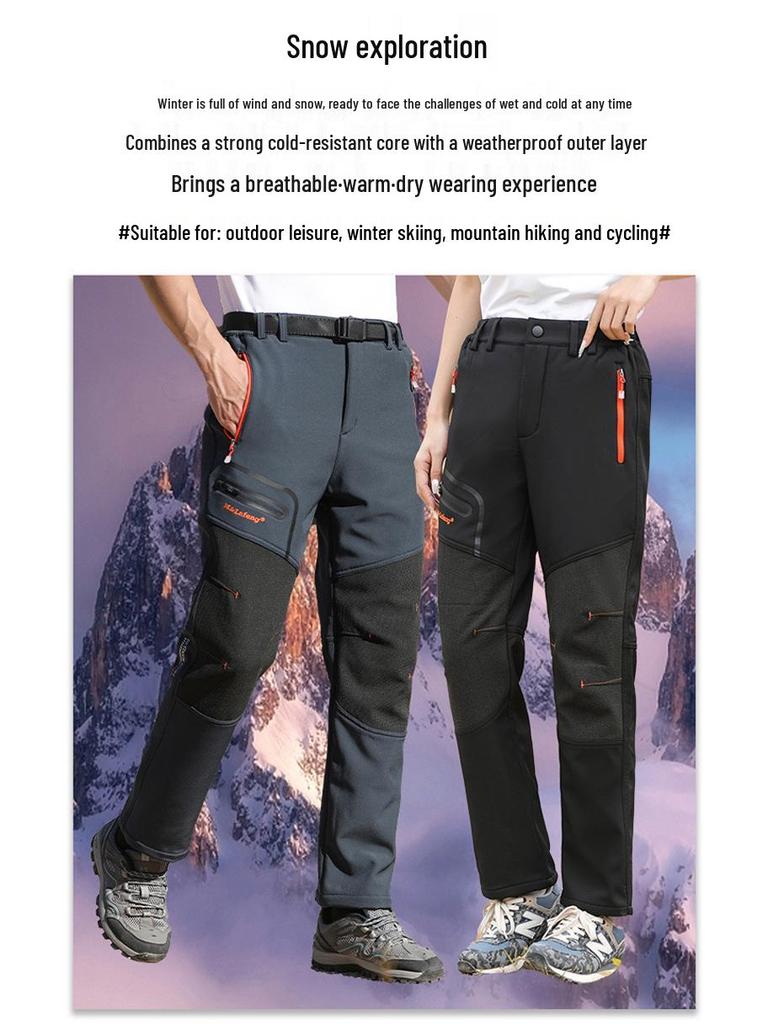 Unisex Windproof Softshell Pants: Warm, Wear-Resistant, and Waterproof for Autumn/Winter Outdoor Activities.