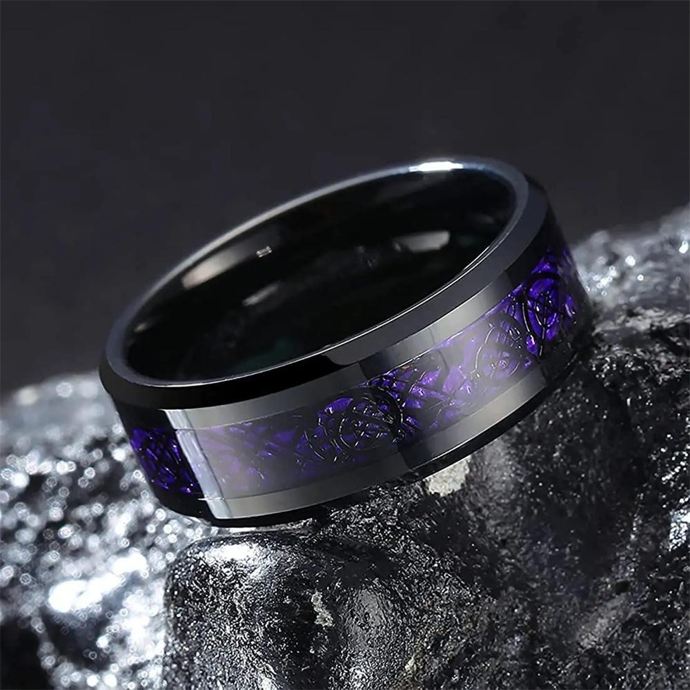 Fashion Men Titanium Stainless Steel Celtic Dragon Rings Inlay Purple Carbon Fiber Rings For Men Wedding Jewelry Drop Shipping