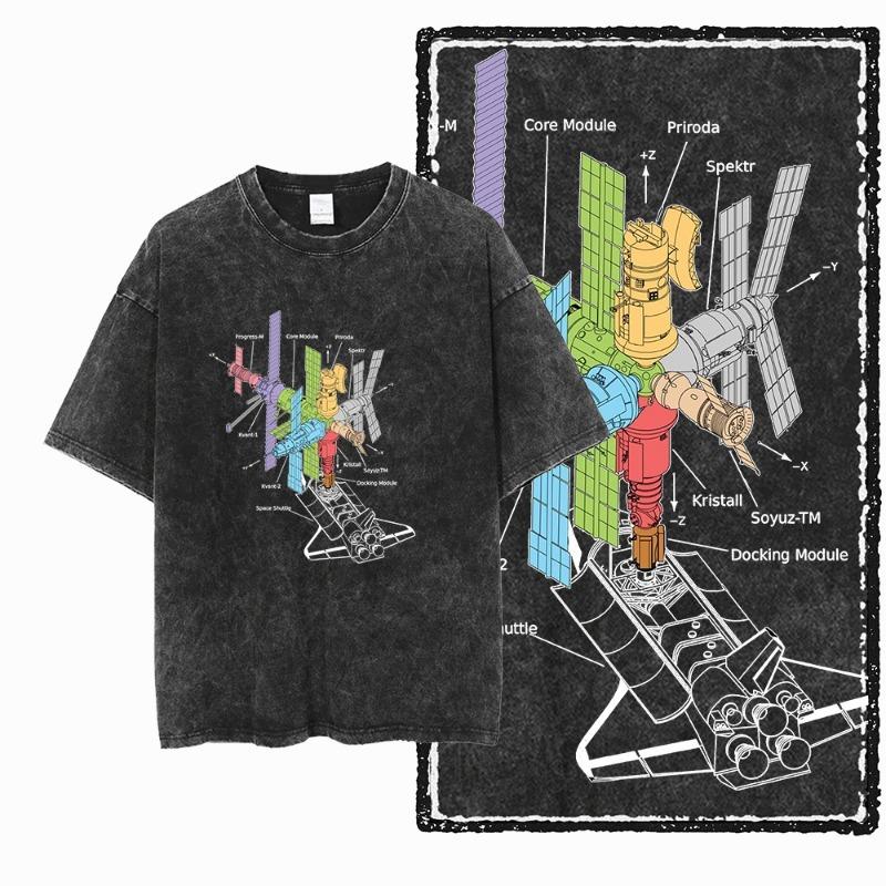 SA ASTRONAUT SPACE THEMES Printed  Acid Washed Graphic Unisex T Shirt Cool Streetwear Men Tshirts Big Size Tee for Men