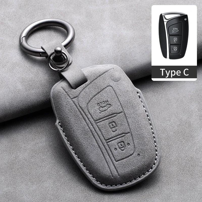 

Leather Car Remote Key Case Cover for Hyundai Grandeur HG Sedan Santa Fe 3DM Grand SantaFe 2018 IX45 EQUUS Azera Genesis G80