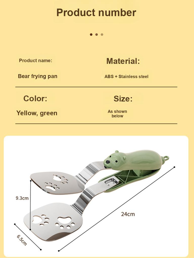 Small Bear Fried Fish Turner 2-in-1 Stainless Steel Food Clip Long Handle Anti-Slip Oil Draining Spatula Heat Resistant Clip