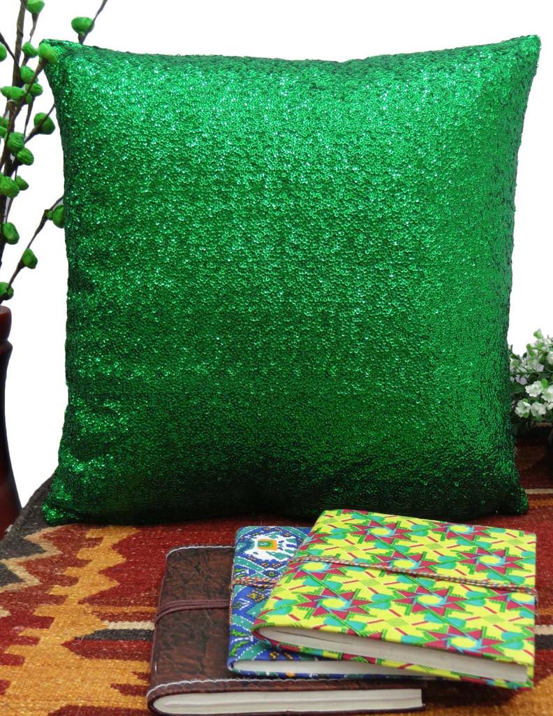 Yuga Decorative Shiny Metallic Green Sequin Glitter Pillow Cover Throw Cushion Case 12 X 12