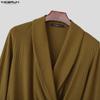 INCERUN Mens V Neck Front Cross Long Sleeve Thin Casual Rib Short T-shirts Tops
