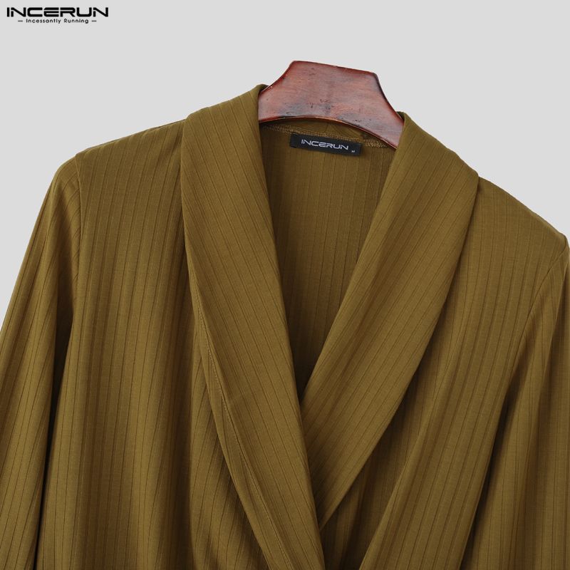 INCERUN Mens V Neck Front Cross Long Sleeve Thin Casual Rib Short T-shirts Tops