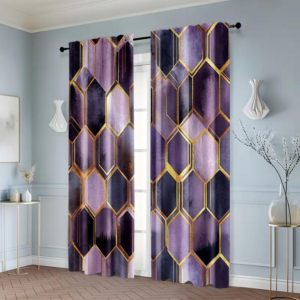 2pcs   Curtains&Window Treatment  print Vintage Light Filtering Curtain Panels With Rose Colorful Geometric Polyester Woven