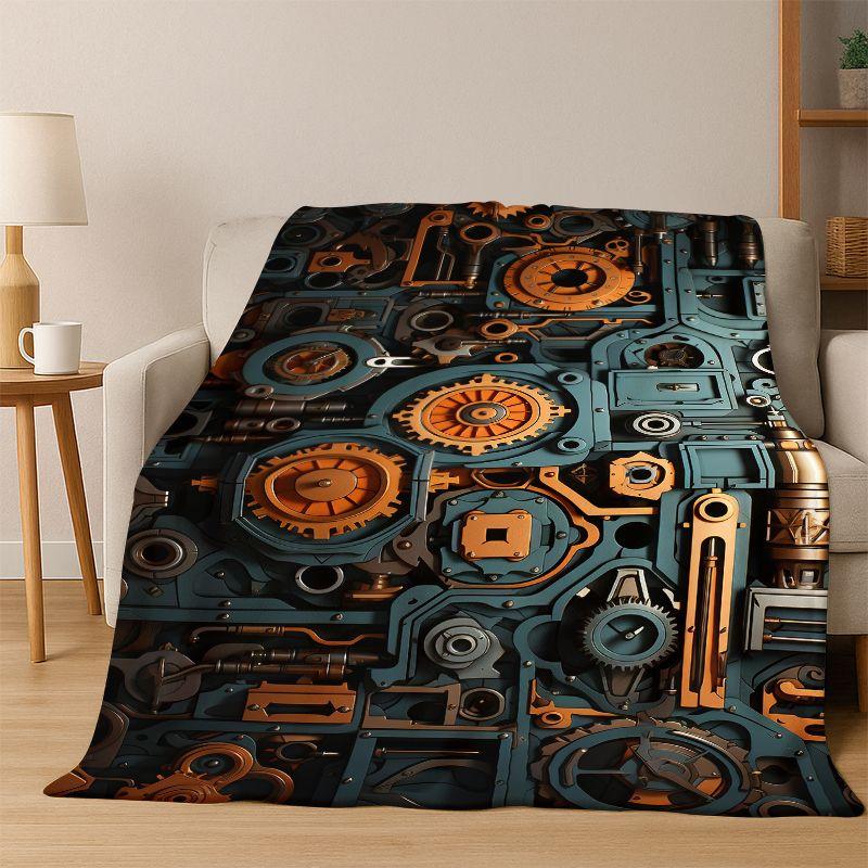 

Retro Metal Mechanical Wheel Gear Flannel Blanket Soft Warm Blanket Throw Blanket for Bedroom Living Room Bed Travel Picnic Gift 75x90cm