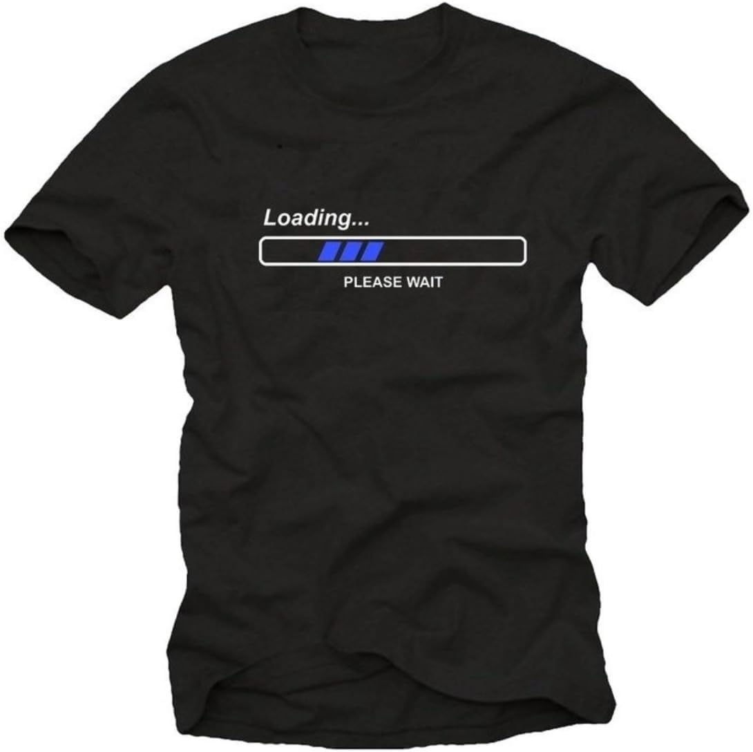 Men s Funny Loading... Please Wait Computer - Themed Black T - Shirt for Geeks S разноцветный