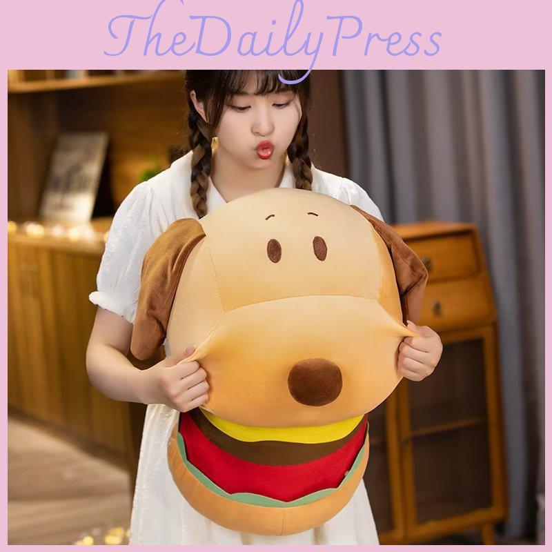 Dog Plush Hamburger Toy Cartoon Stuffed Animal Doll Bedroom Gift Decoration