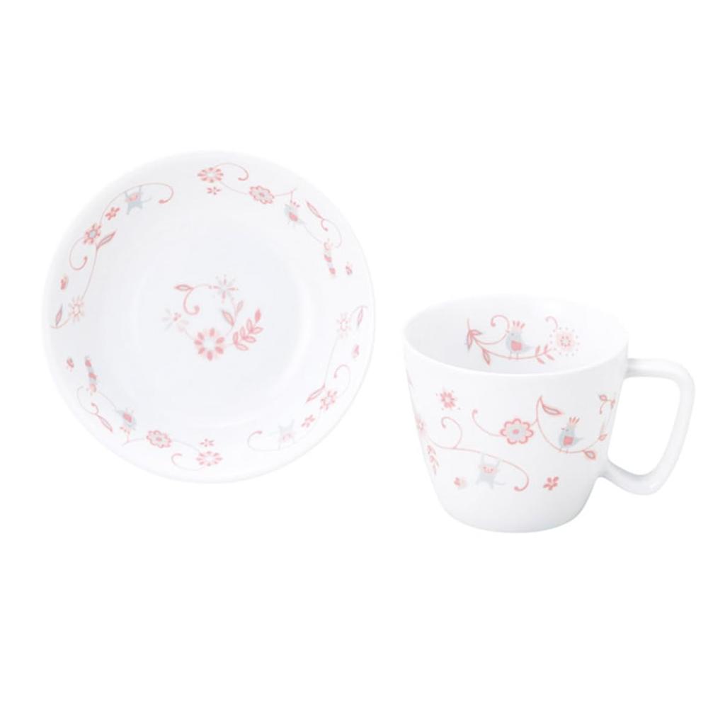 OGISO Sarasa Pink Reinforced Porcelain Two-Piece Snack Set (Dishwasher and Microwave Safe) Sarasa Pink Small SET-0056