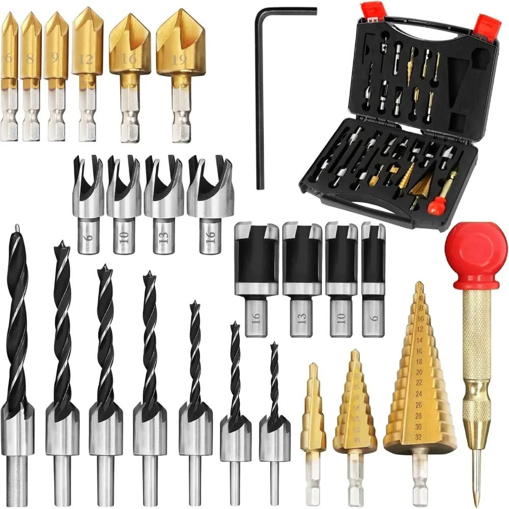 26Pcs Efficient Countersunk Wood Plug Multi-Size Drilling Wood Plug Cutter  Woodworking Tool