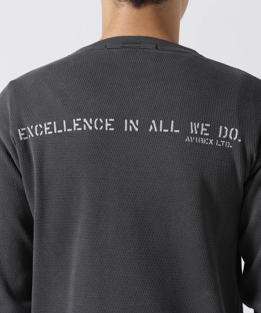 AVIREX Fade Wash Honeycomb Waffle Long Sleeve Size T-Shirt, Men's T-Shirt, L, 410, Charcoal, 783-5130010