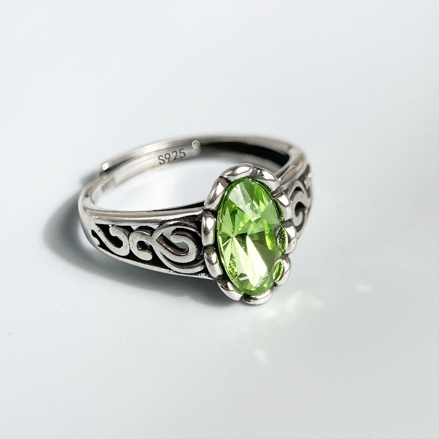 

925 Sterling Silver Rings for Women Couple Minimalist Green Stone Ring Fine CZ Jewelry Birthday Gift Prevent Allergy resizable