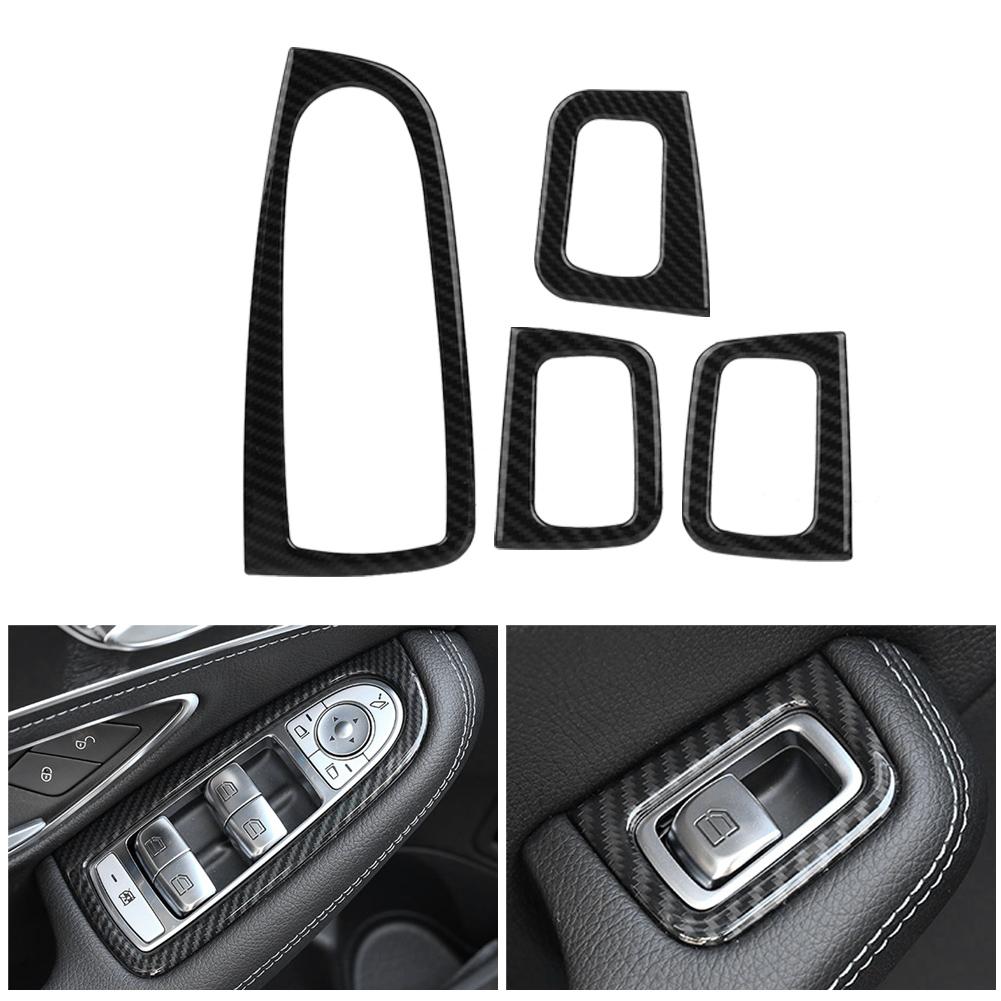 4Pcs Carbon Fiber Style Car Window Lift Switch Button Cover Trim for Mercedes Benz C Class W205