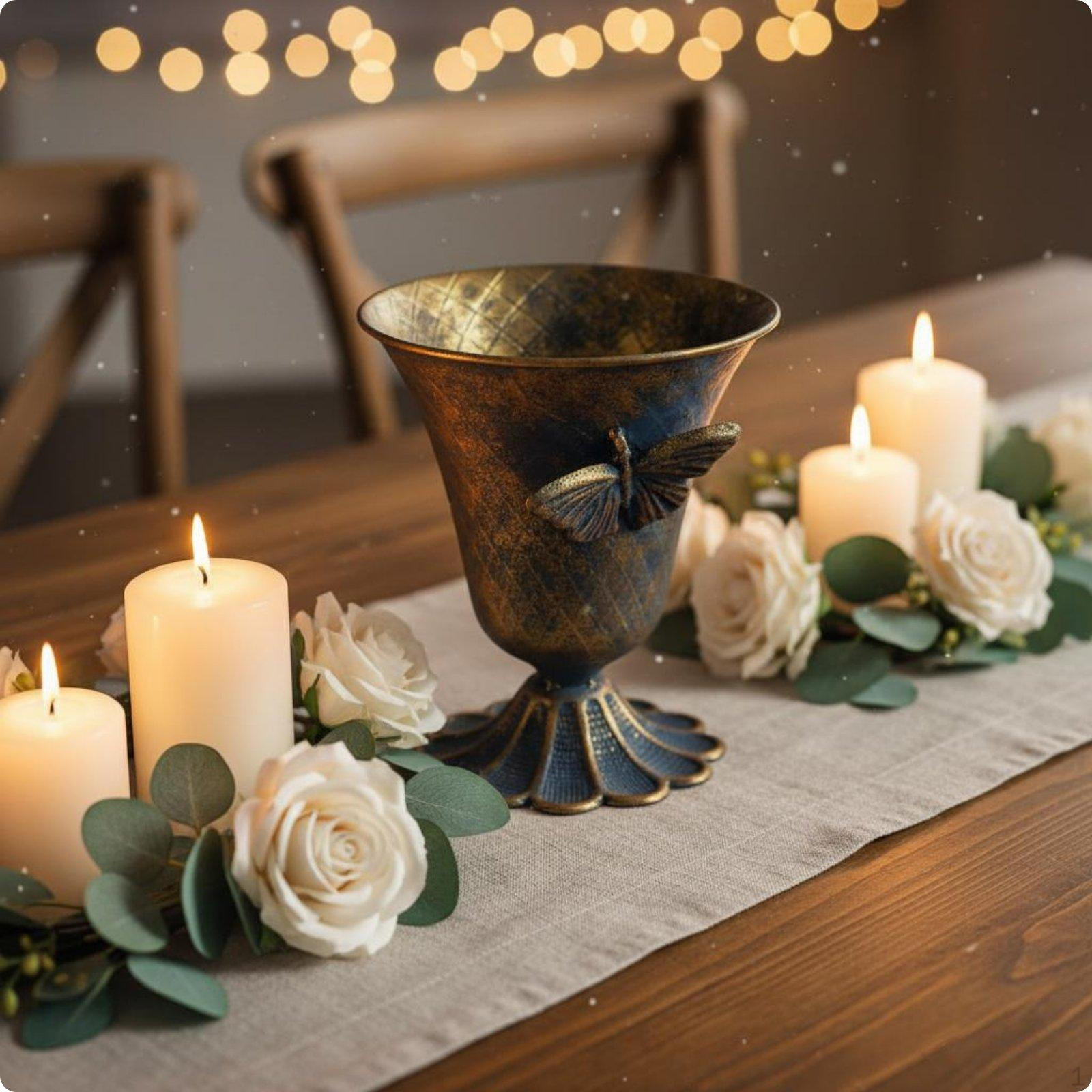 Vintage Metal Vase European Retro Tabletop Decorative Focal Point Ornamental Flower Pot for
