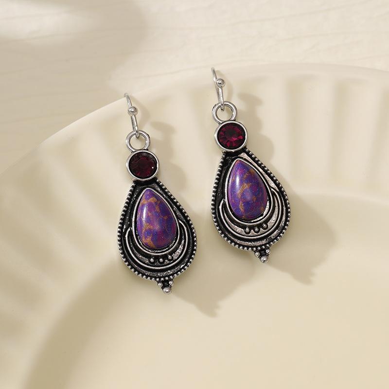 Hot Sale Purple Turquoise Earrings European and American Fashion Bohemian Style Earrings Necklace Set