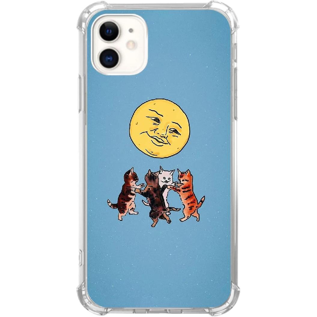 Hippie Moon and Cats Case Compatible with iPhone 11, Dancing Cats Phone Case for iPhone 11, Cool TPU Protective Phone Case Cover
