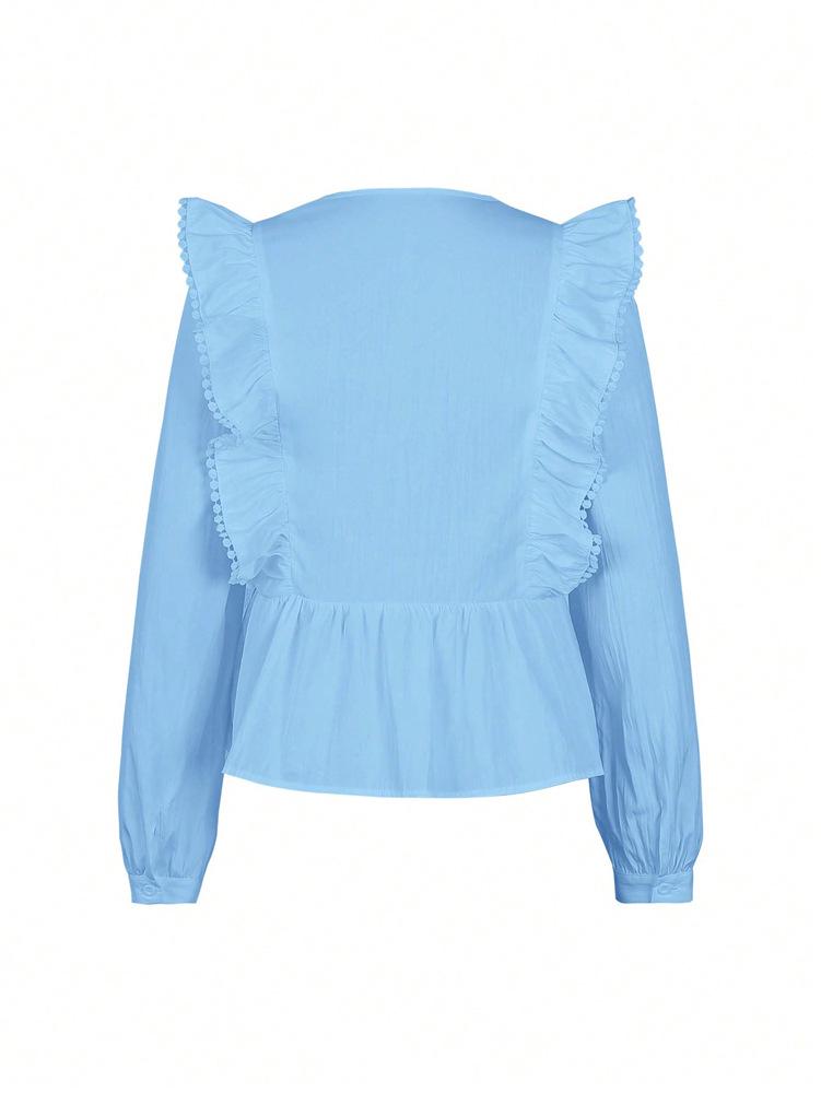 2026 Autumn Women's Casual Lace Patchwork Ruffle Long Sleeve Top