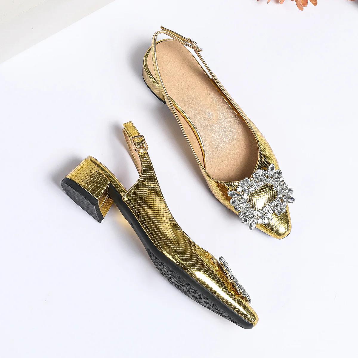 Летние новые босоножки женские на высоком каблуке 2024 г. Стразы украшают острый носок — фото 3