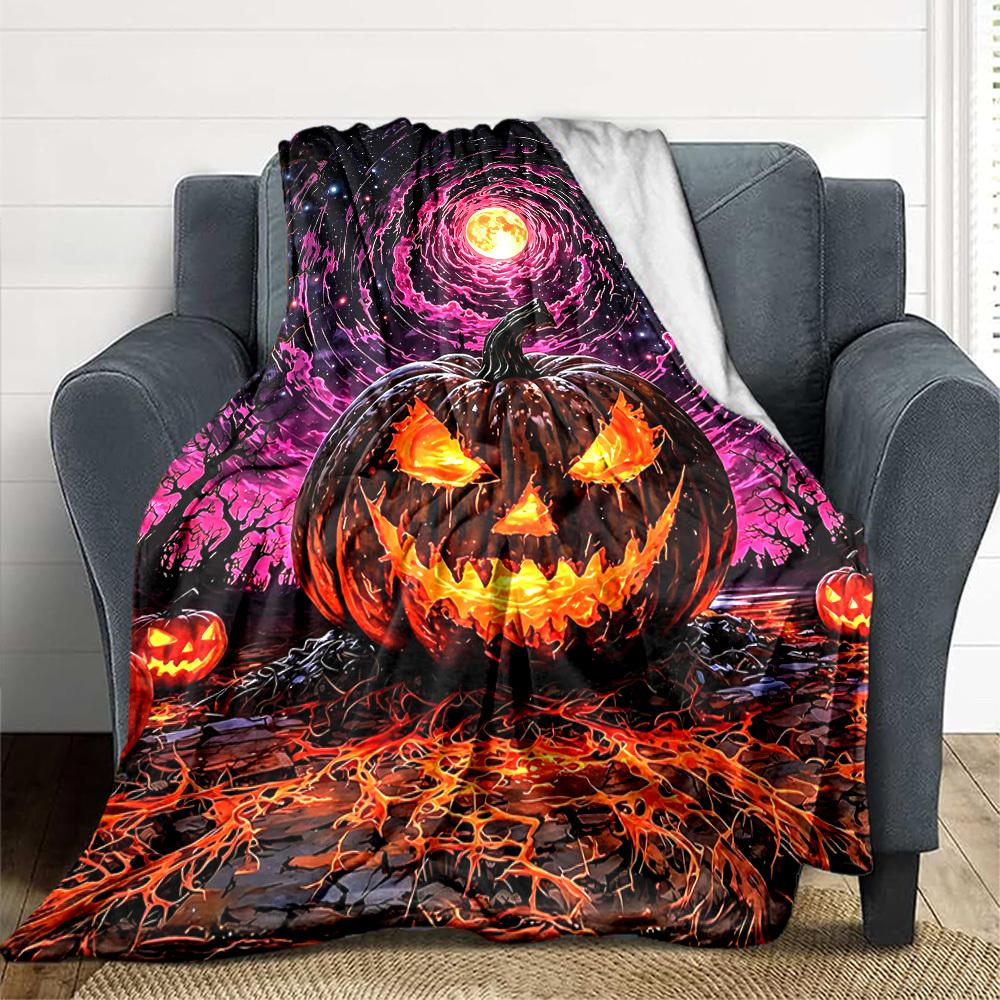 1pc Halloween Pumpkin Blanket, Lightweight Flannel Throw Blanket for Sofa, Bed, Travel, Camping, Living Room, Office, Couch, Chair, and Bed