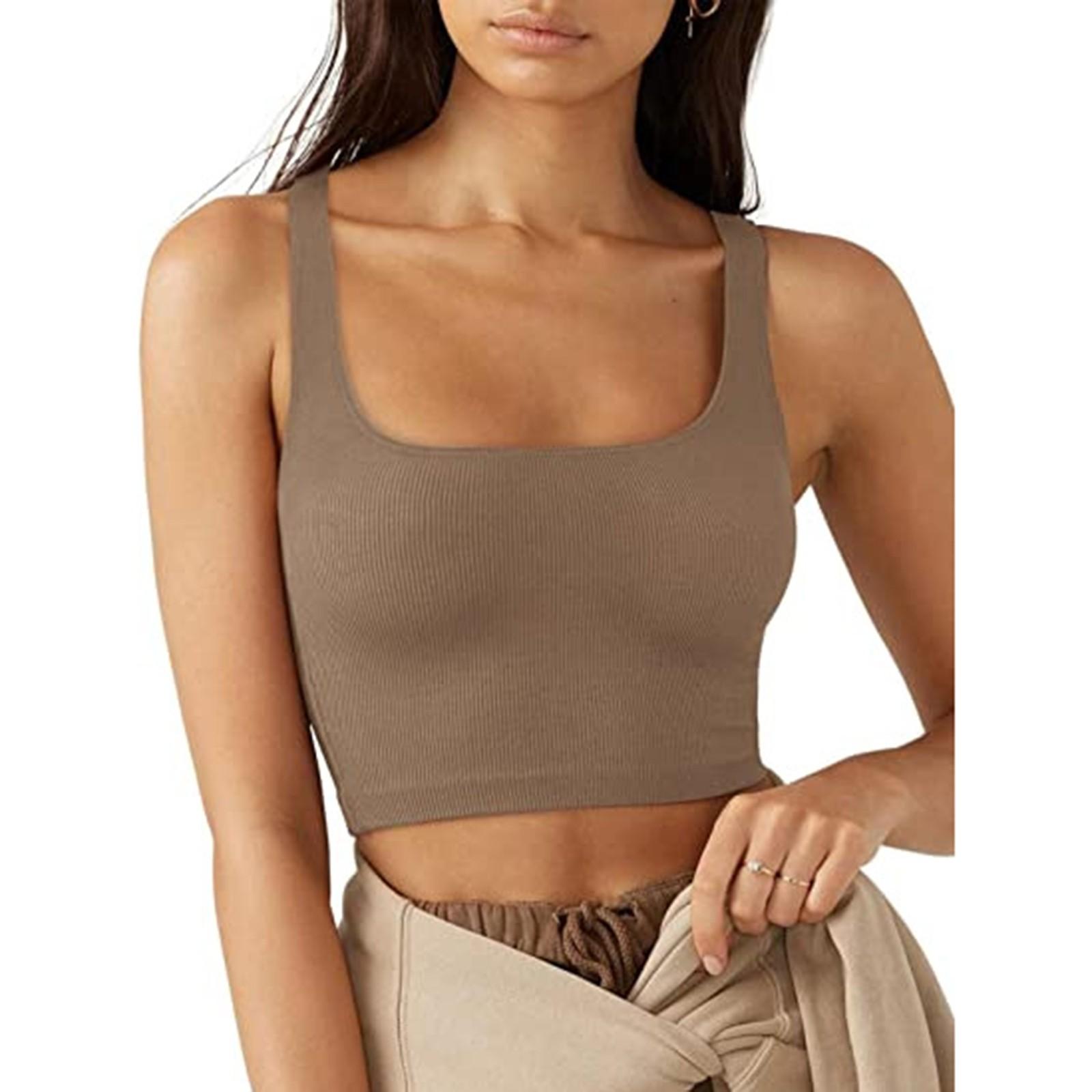 Women s Fashion Casual Slim Sleeveless Threaded T-Shirt Top L коричневый