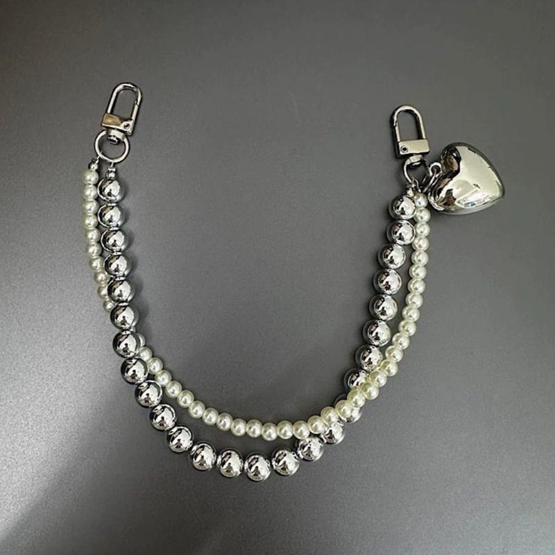 Pingente de Coração Contas Feito à Mão Multiuso Pérolas Alça de Celular Acessório Elegante Portátil para Decoração Fashion