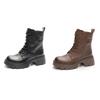 Scarpe Autunnali Stivali da Donna a Metà Polpaccio con Suola Spessa e Punta Rotonda con Tacco Chunky Retro e Versatili