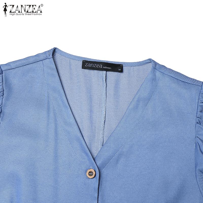 ZANZEA Women Casual V-Neck Short Sleeve Loose Summer Long Dress