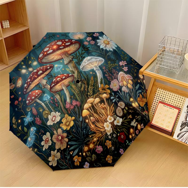 Mystischer Pilzgarten Thema Automatischer Regenschirm Kompakt 8-Rippen-Design Stabile Konstruktion Langlebiger Schirm Stilvolles Accessoire