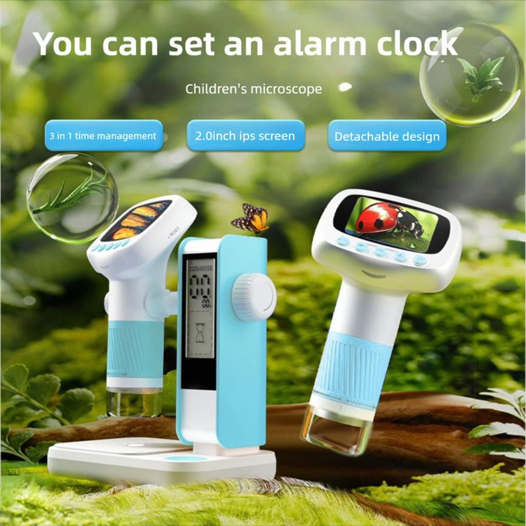 Kids Microscope Kit Set Toy Digital 1080P HD Portable Camera Timer Professional for Outdoor with Stand CM5 Blue