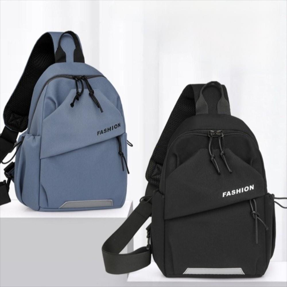 Solid Color Shoulder Crossbody Bag Multifunctional Sports Knapsack Cool Nylon Chest Bag  Male