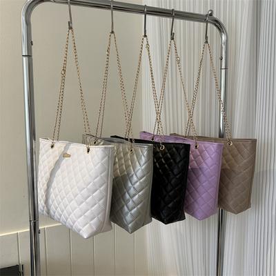 2025 Summer New Solid Color Rhombus Tote Bag Large Capacity Chain Bag Fashion Casual Shoulder Bag