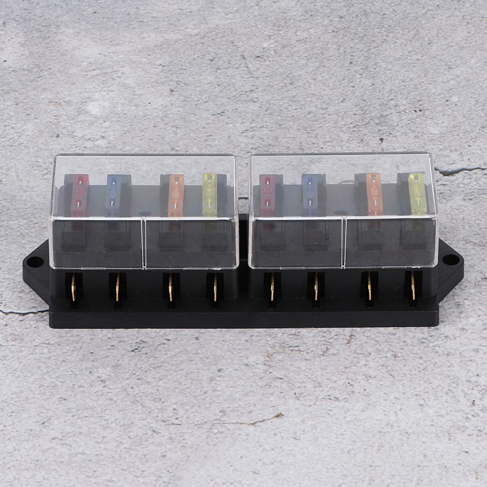 8 Way Car Long Blade Fuse Holder Box DC 12V 15A with 8pcs Fuse Universal Vehicle Accessory