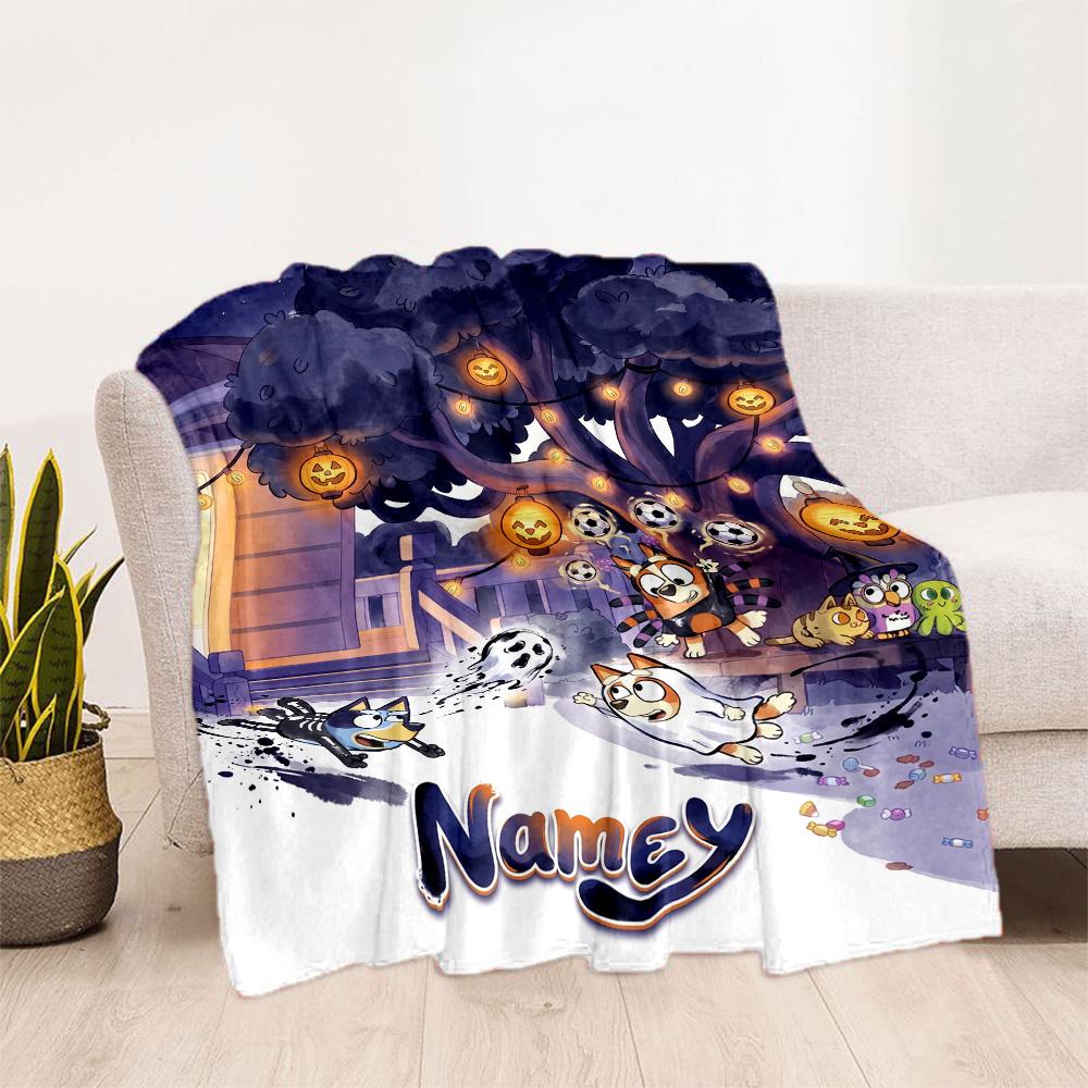Bluey Friends Adventure Customize Your Name Blanket Cozy Customizable Blanket Comfortable for Sofa Living Room Livingroom Bedding for All Occasions