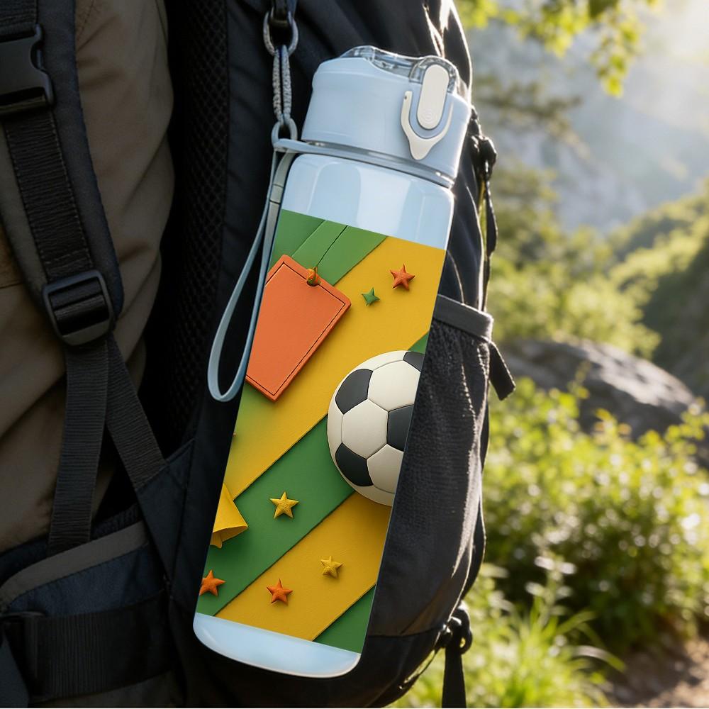 1PC Soccer Field Geometric Art Print 750ml Color Plastic Sports Water Bottle Leakproof Flip Straw Lid Suitable for Sports Office Home Use