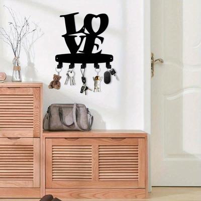 Bohemian Style Metal Heart Key Hook Wall Mounted Organizer for Keys Coats Hats Black Metal Art Home Office Decor