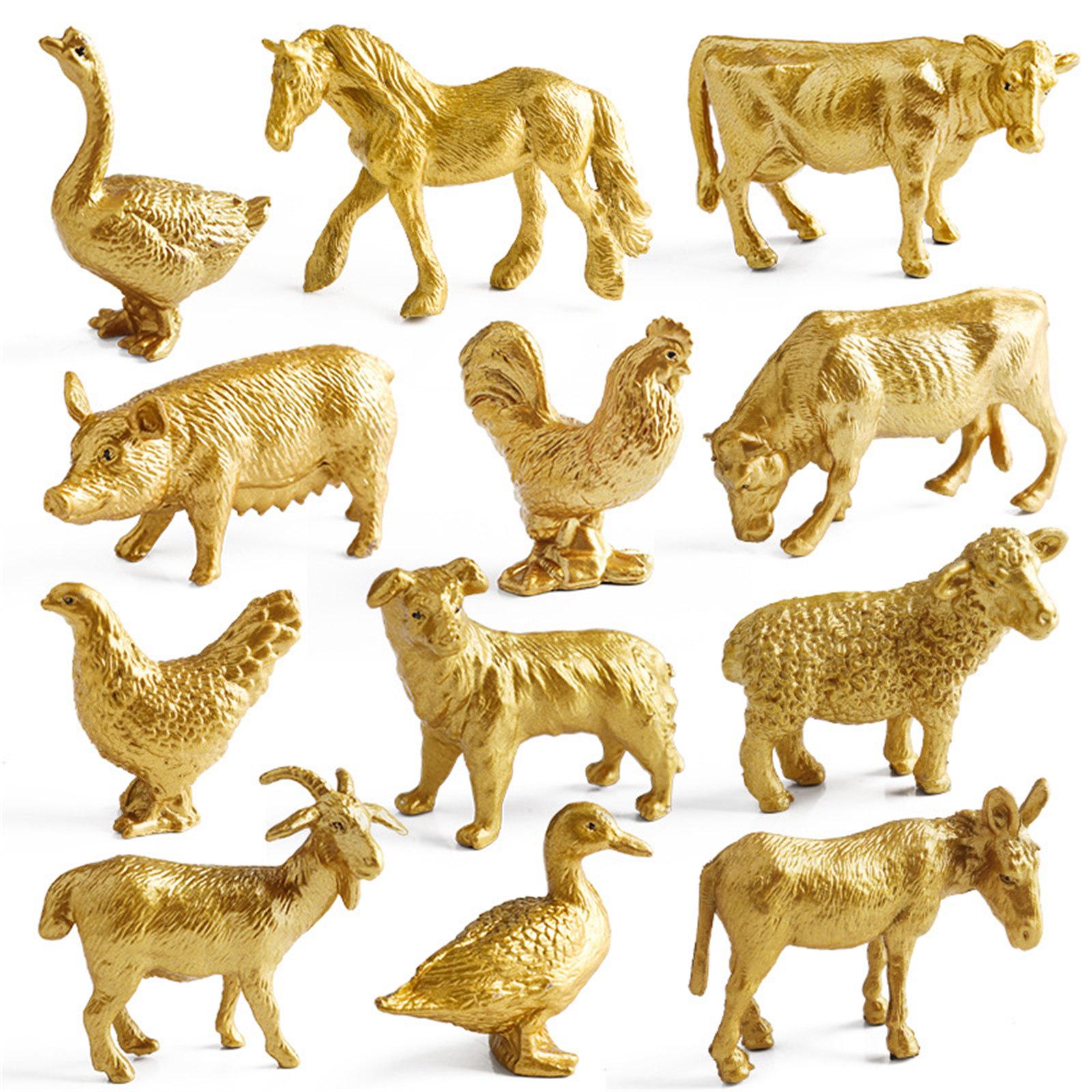

12Pcs Farm Animal Small Figure Toy Realistic Golden Plastic Poultry Animals Models Figurines Learning Toy Education Gift